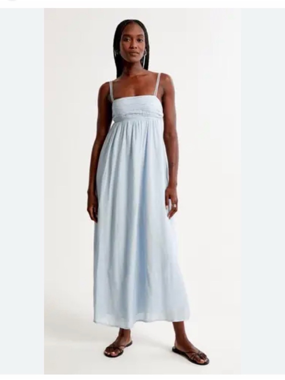 Abercrombie & Fitch Baby Blue Smocked Bodice crinkled Maxi Dress SZ L - Picture 9 of 12
